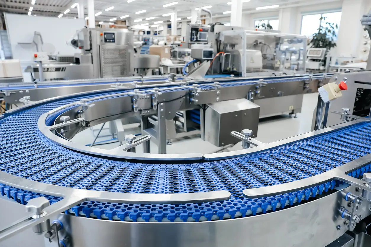 Gebäudetechnik von Navolta AG – Industrieinstallation und Förderbandtechnik in einer modernen Produktionshalle